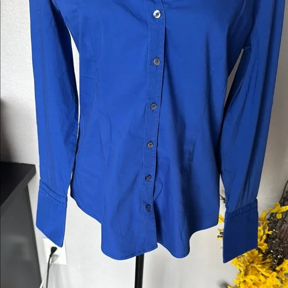 Express Blue Fitted Long Sleeve Button Down Shirt - Picture 4 of 10
